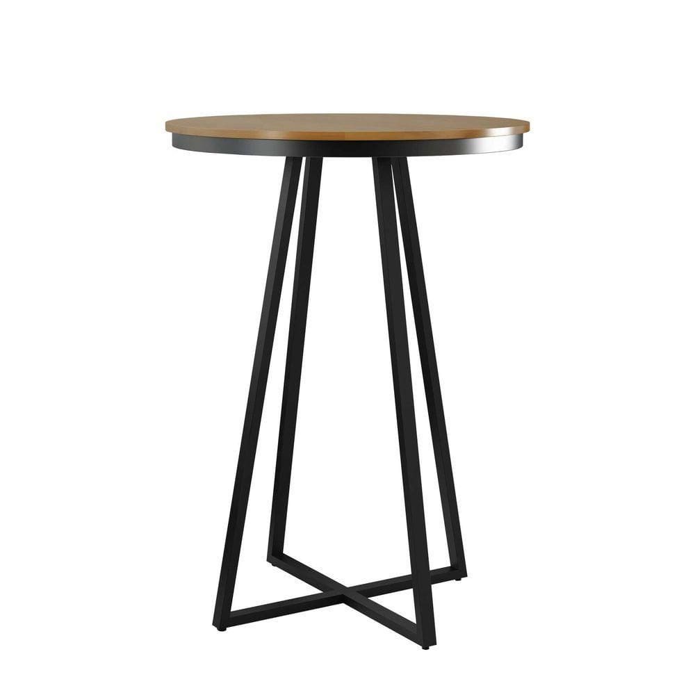 Mesa Bistro Redonda 70 Cm Estrutura Aço Carbono Base Preta Vegas Nozes