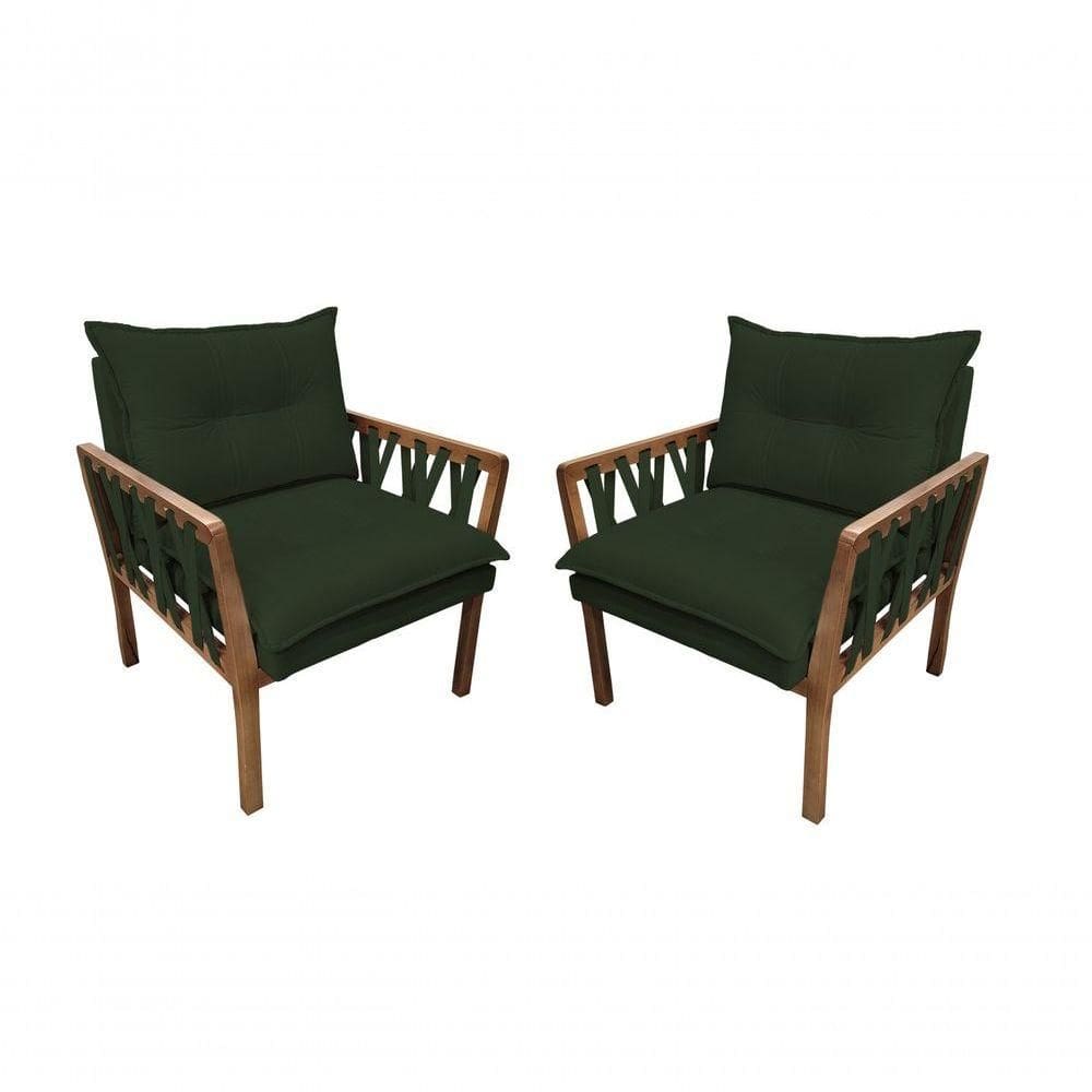 Kit 2 Poltronas Decorativa Luxo Safira Dora Bela Cor 0130 Verde Musgo