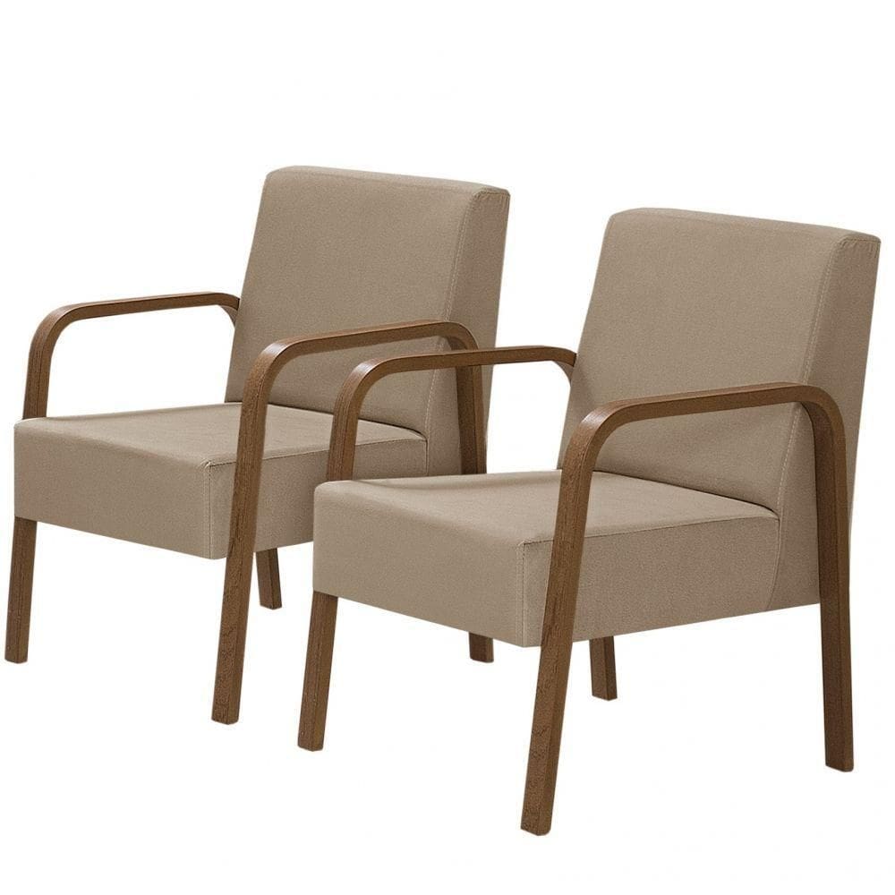 Kit 2 Poltronas Decorativas 1 Lugar Luna Braço Madeira Suede