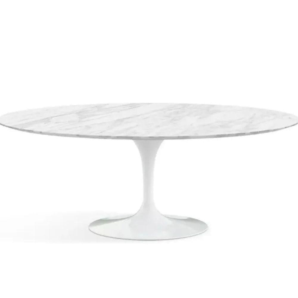 Mesa De Jantar Saarinen Oval 120x80 Cm Mármore Carrara Base Branca