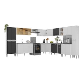 Armário De Cozinha Modulada 12 Pçs Com Balcão De Pia Siena Multimóveis Mp2240 Branco-preto