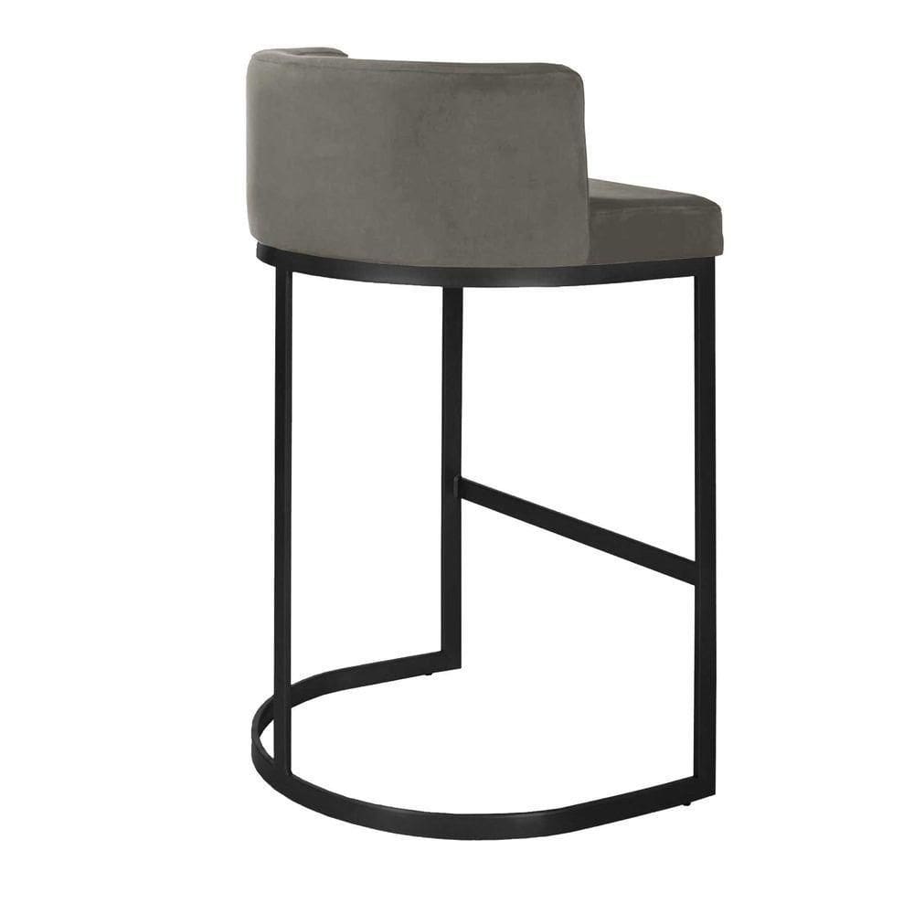 Banqueta Alta Estofada Estrutura Aço Carbono Belly Ii Base Preto 75cm Suede Bege
