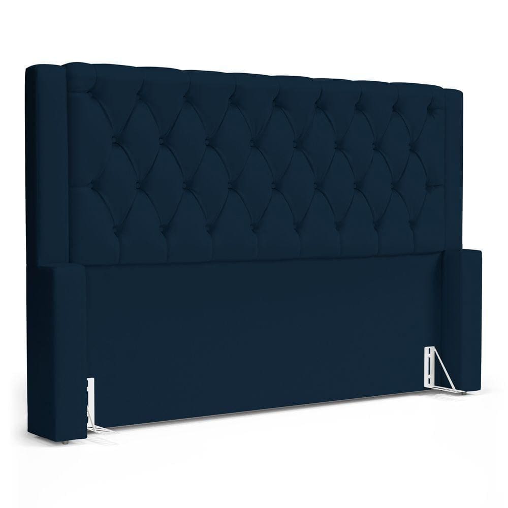 Cabeceira Atena Para Cama Box Casal Padrão 140cm Capitonê Com Frame Veludo Azul Marinho Desk Design
