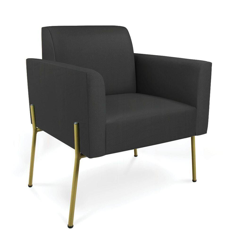 Poltrona Pé De Ferro Dourado Para Sala Marisa Corino Preto D03