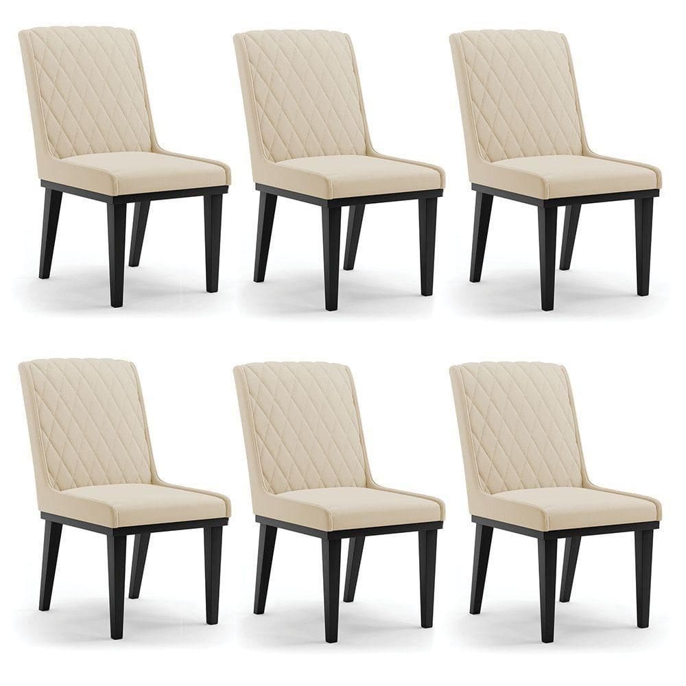 Cadeira Sala De Jantar Base Madeira Preto Kit 6 Sofia Suede Bege D03 - D`rossi