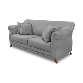 Sofá 2 Lugares Pé De Madeira Julieta 180 Cm Veludo Cinza S04 - D`rossi