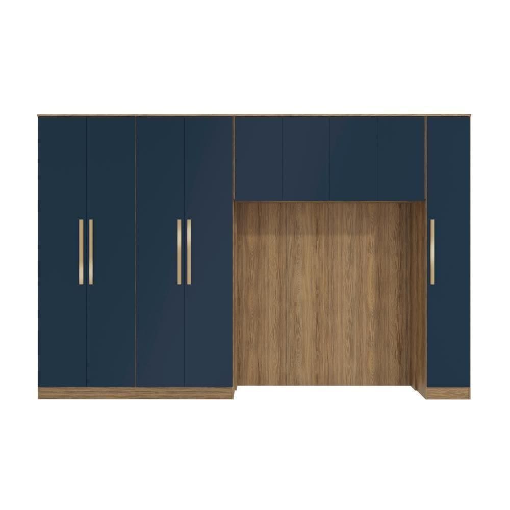 Quarto Modular Kappesberg Adapt Nogueira/azul Profundo 4 Peças 376cm