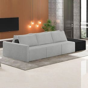 Sofá Ilha Modular Living Com Puff 312cm Georgia K04 Bouclê Cinza/preto - Mpozenato