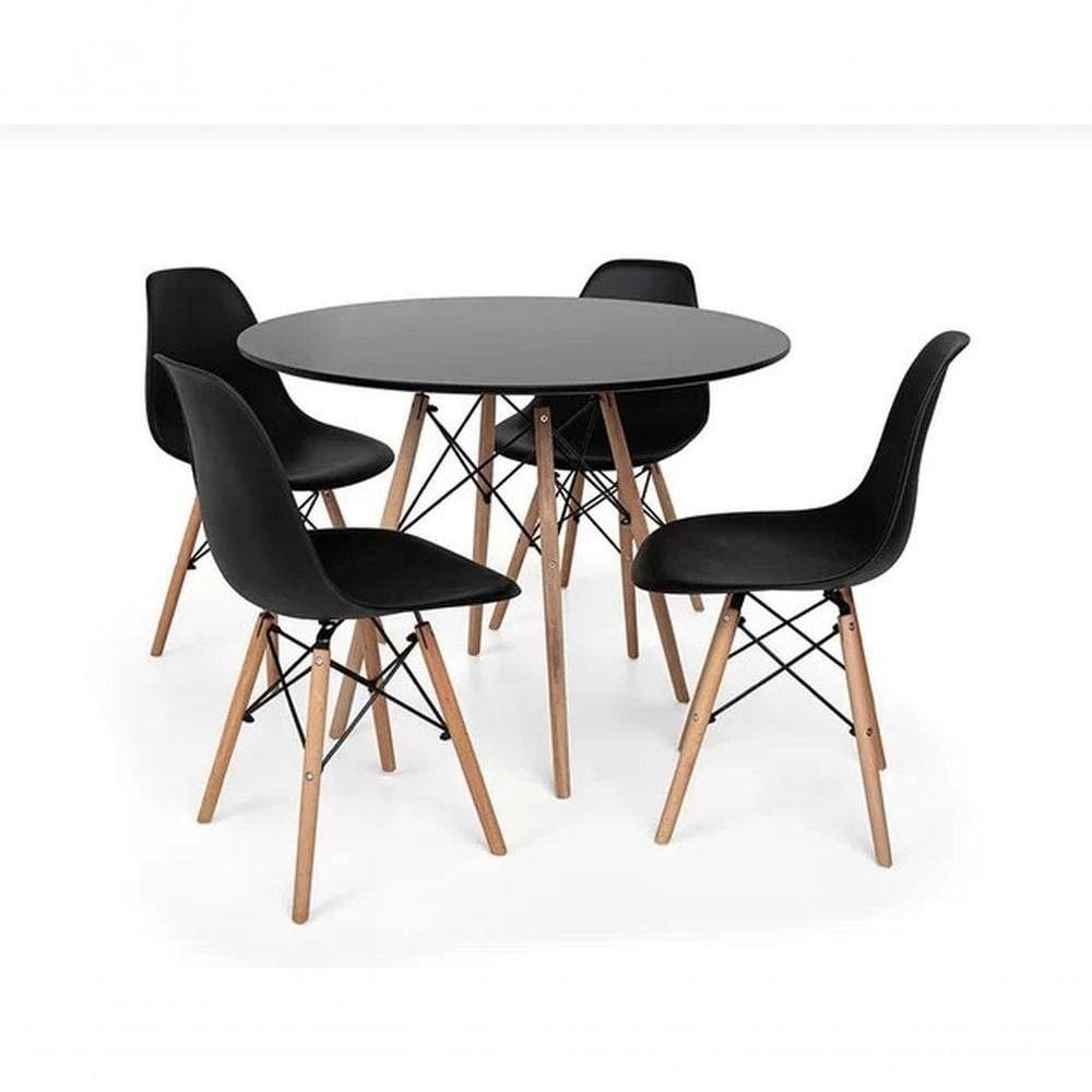 Kit - Mesa Redonda Eames 80 Cm Preto + 4 Cadeiras Eiffel Dsw