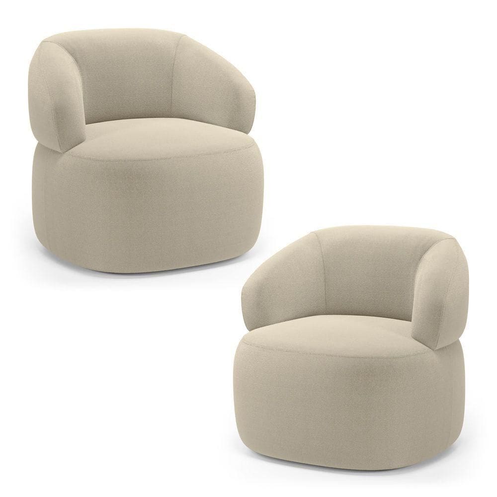 Kit 02 Poltronas Orgânicas Giratória Living Glee Bouclê Bege - Desk Design