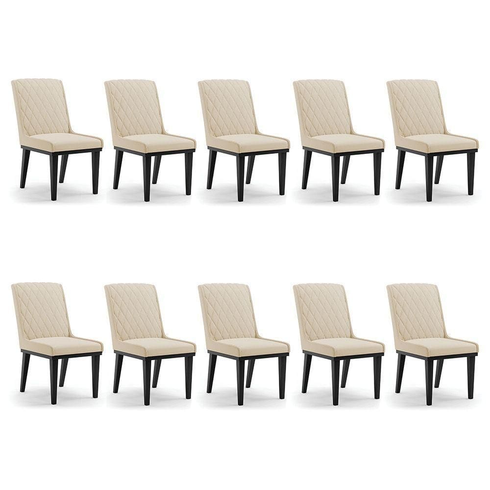 Cadeira Sala De Jantar Base Madeira Preto Kit 10 Sofia Suede D03 - D`rossi Cor Bege