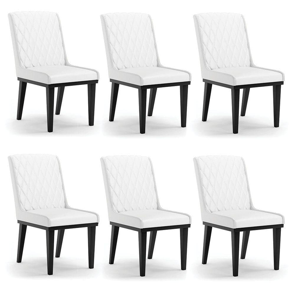 Cadeira Sala De Jantar Base Madeira Preto Kit 6 Sofia Sintético D03 - D`rossi Cor Branco