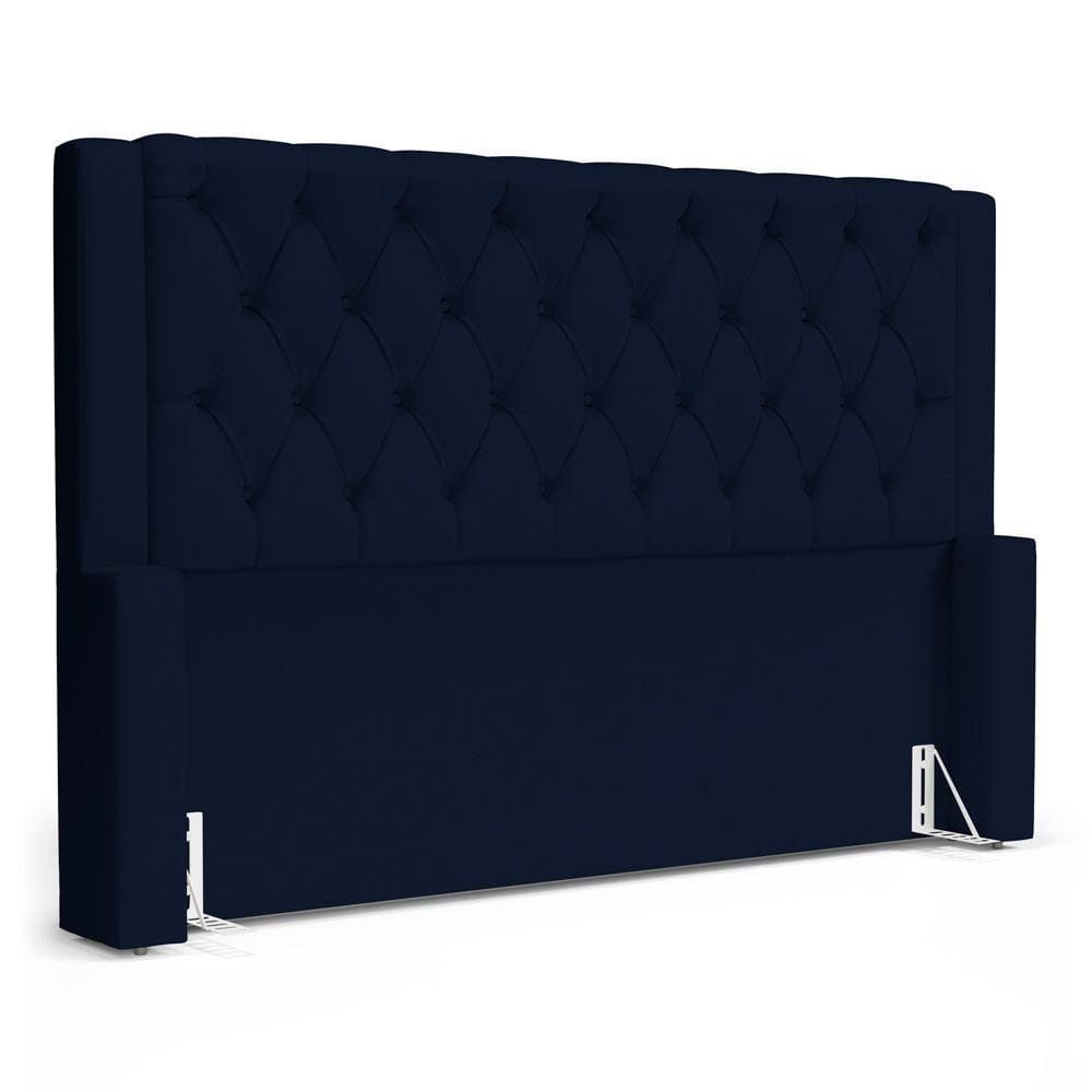 Cabeceira Atena Para Cama Box Queen Size 160cm Capitonê Com Frame Suede Azul Marinho - Desk Design
