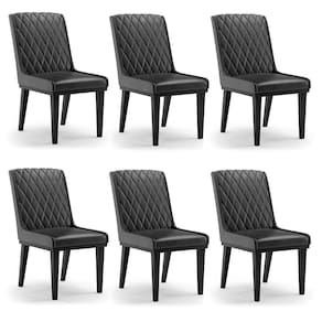 Cadeira Sala De Jantar Base Madeira Preto Kit 6 Sofia Sintético Pu D03 - D`rossi Cor Preto