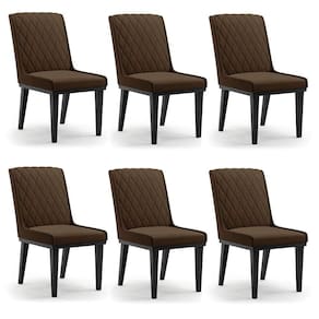 Cadeira Sala De Jantar Base Madeira Preto Kit 6 Sofia Suede Marrom D03 - D`rossi