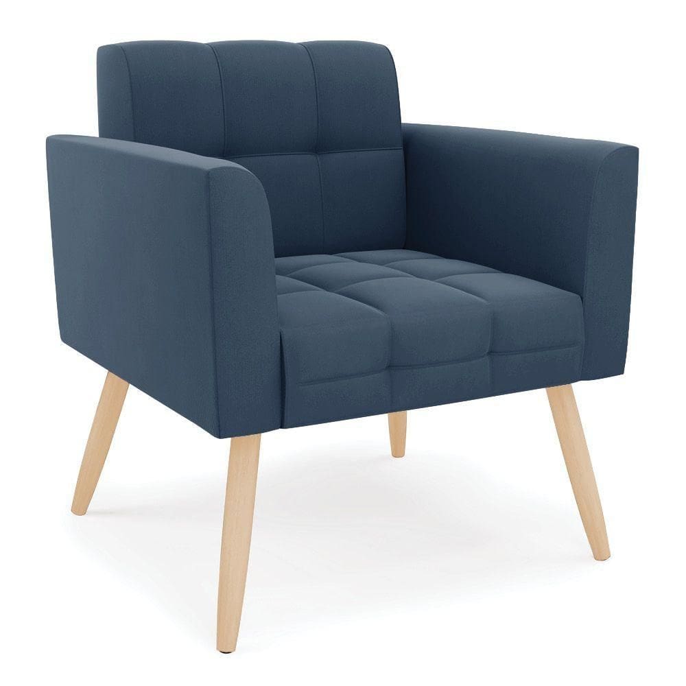 Poltrona Elisa Suede Azul Marinho Pés Palito Natural - D`rossi