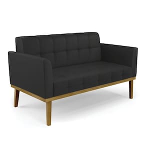 Sofá Namoradeira 2 Lugares Base De Madeira Castanho Elisa Corino D03 - D`rossi Cor Preto