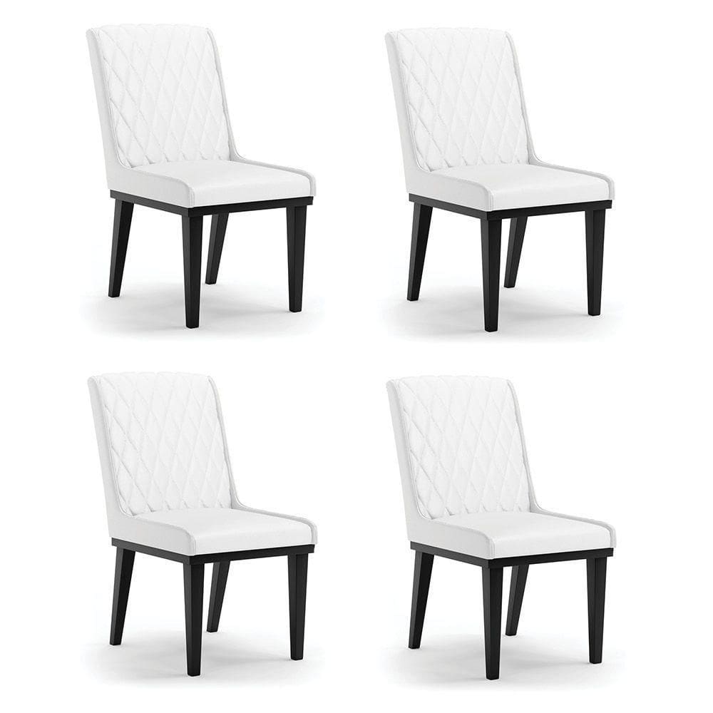 Cadeira Sala De Jantar Base Madeira Preto Kit 4 Sofia Sintético D03 - D`rossi Cor Branco
