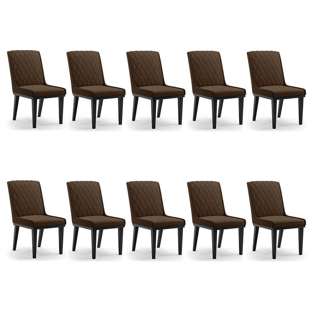 Cadeira Sala De Jantar Base Madeira Preto Kit 10 Sofia Suede Marrom D03 - D`rossi