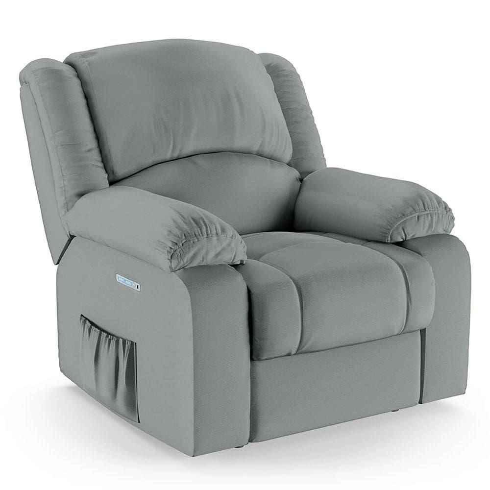 Poltrona Do Papai Reclinável Melim Elétrica Led Sintético Pu Fh1 - D`rossi Cor Cinza