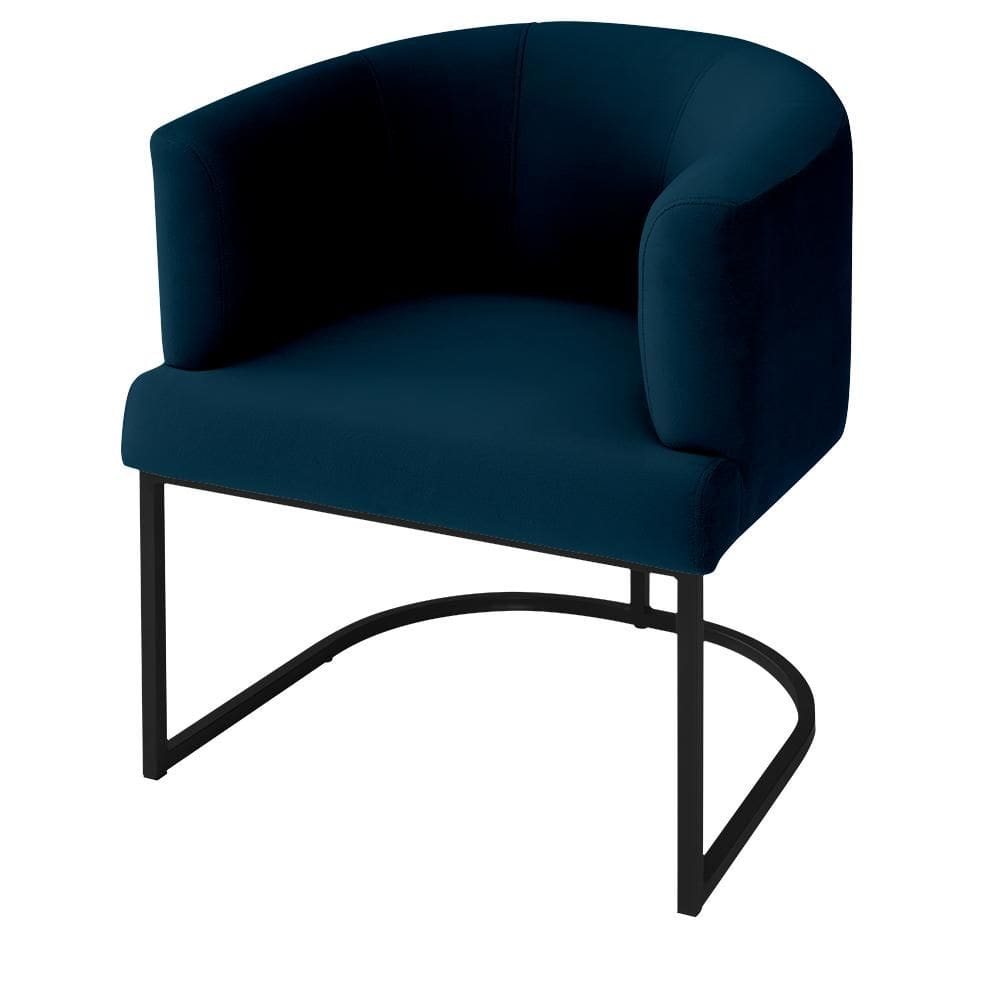 Poltrona Decorativa Arredondada Emi Base de Ferro Preto Fosco em Veludo Estofama