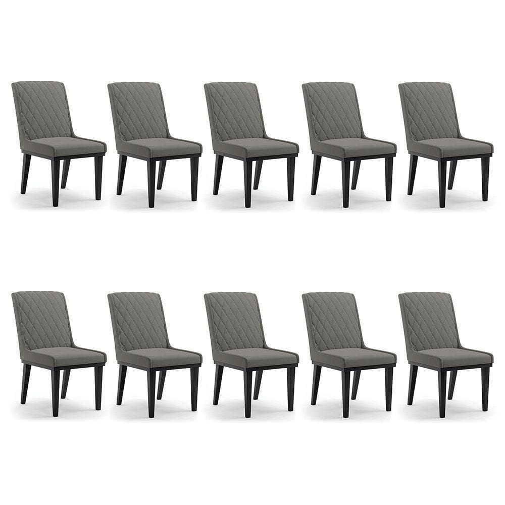 Cadeira Sala De Jantar Base Madeira Preto Kit 10 Sofia Suede Grafite D03 - D`rossi