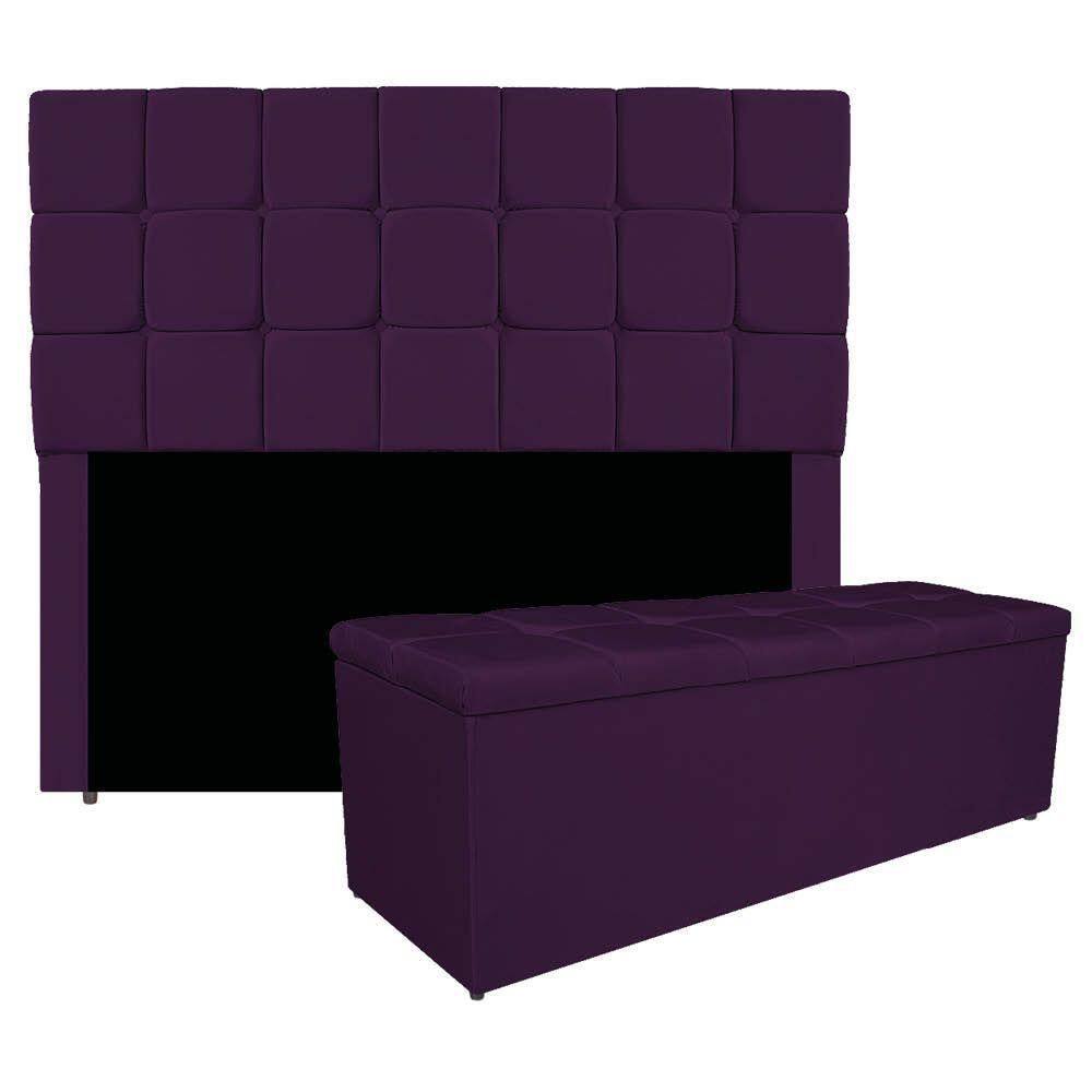 Kit Cabeceira E Calçadeira Manchester 160 Cm Queen Size Suede - Adj Decor Cor Roxo