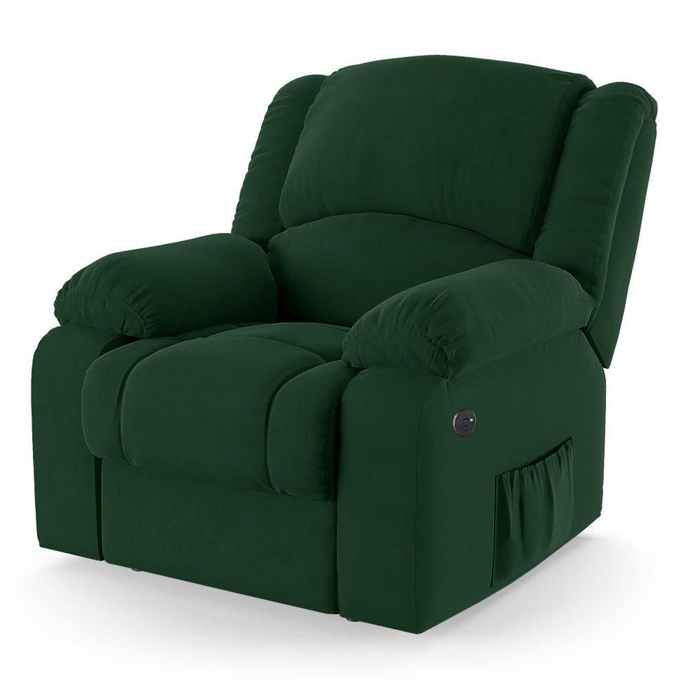 Poltrona Do Papai Reclinável Melim Power Elétrica Usb Veludo Verde Fh1 - D`rossi