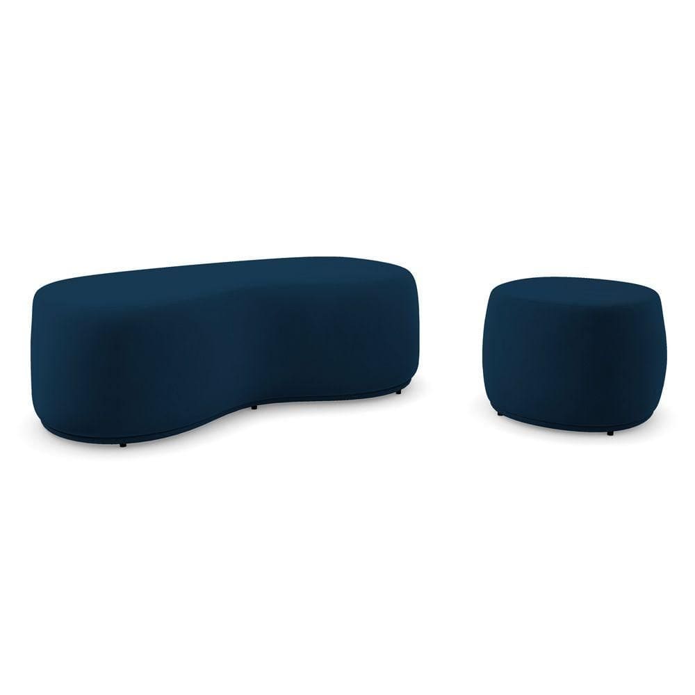 Conjunto 02 Puffs Decorativos Living Aisha Orgânico Veludo Azul Marinho - Desk Design