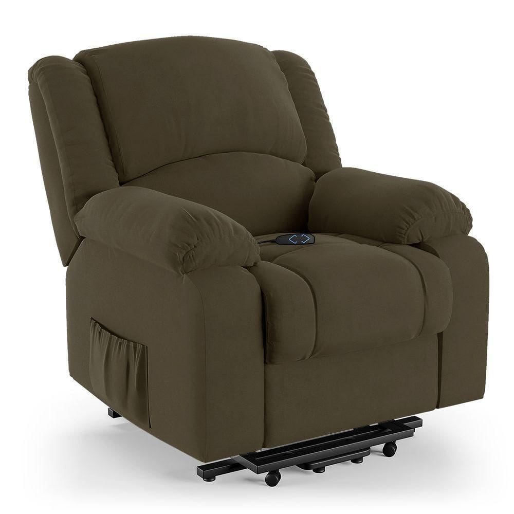 Poltrona Do Papai Reclinável Melim Elevação Lift Elétrico Veludo Capuccino Fh1 - D`rossi