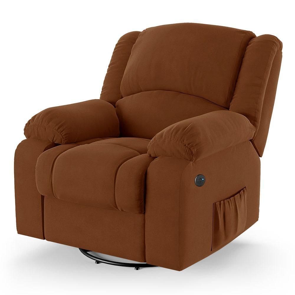 Poltrona Do Papai Reclinável Melim Glider Giratória Usb Veludo Fh1 - D`rossi Cor Terracota