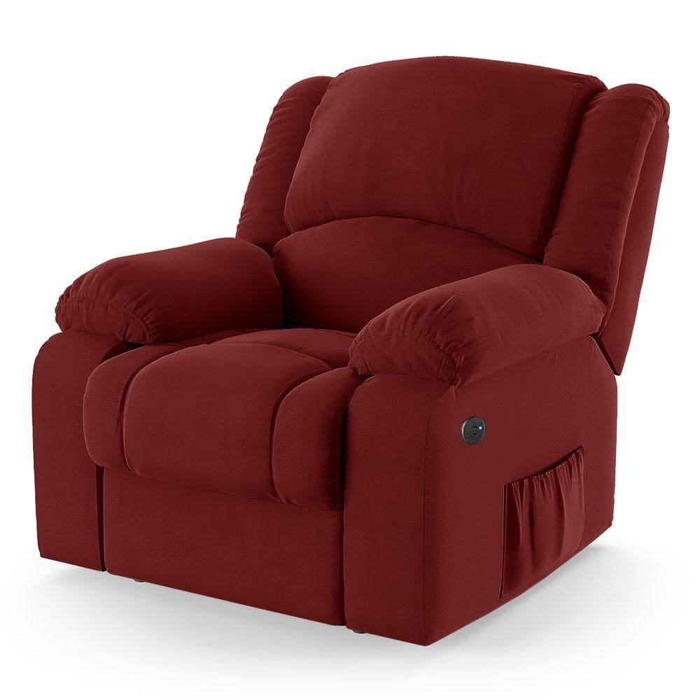 Poltrona Do Papai Reclinável Melim Power Elétrica Usb Veludo Fh1 - D`rossi Cor Vermelho