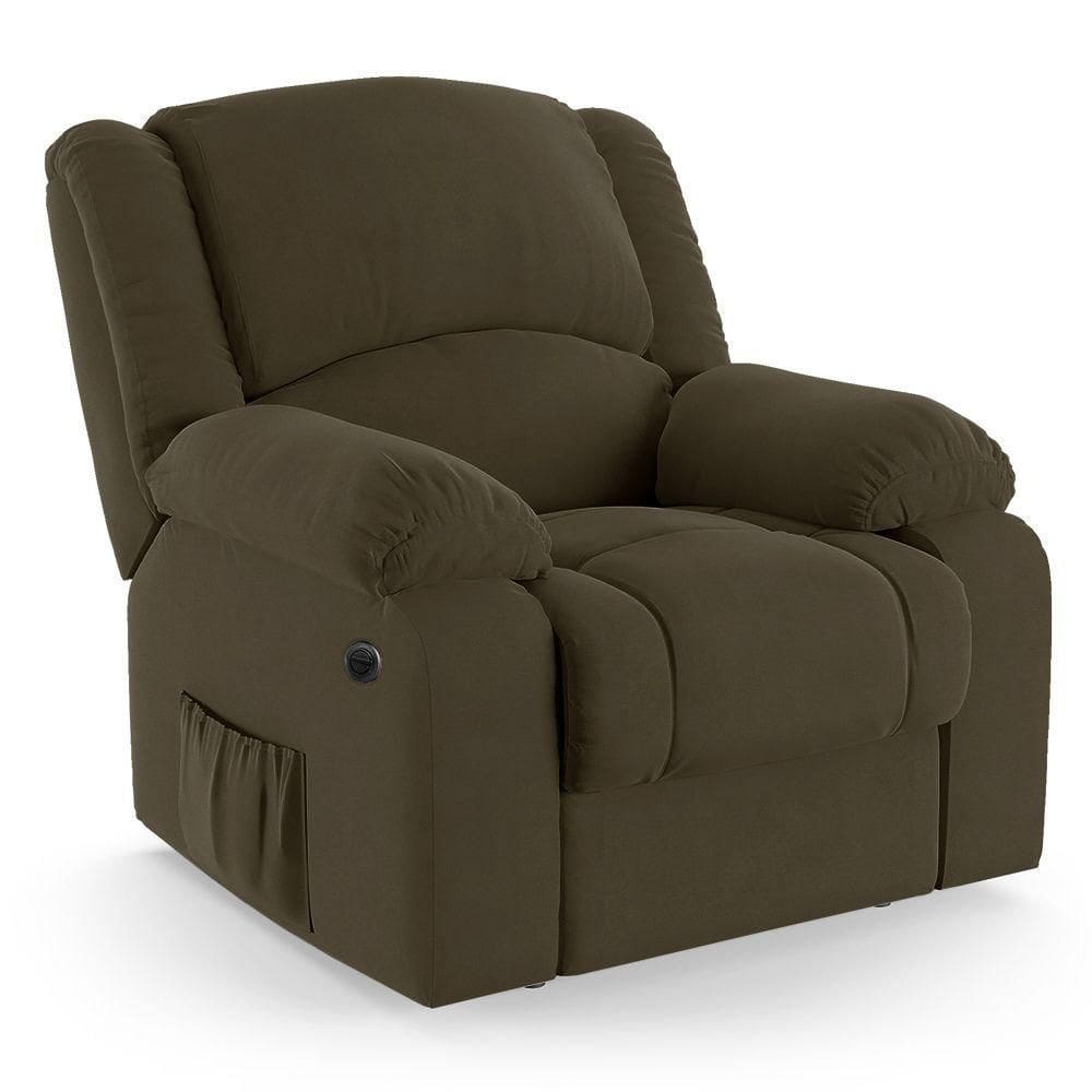 Poltrona Do Papai Reclinável Melim Power Elétrica Massagem Veludo Capuccino Fh1 - D`rossi
