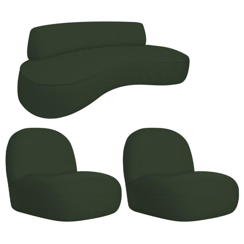 Sofá Curvo 200cm 3 Lugares E 2 Poltrona Amsterdã Linho - Adj Decor Cor Verde