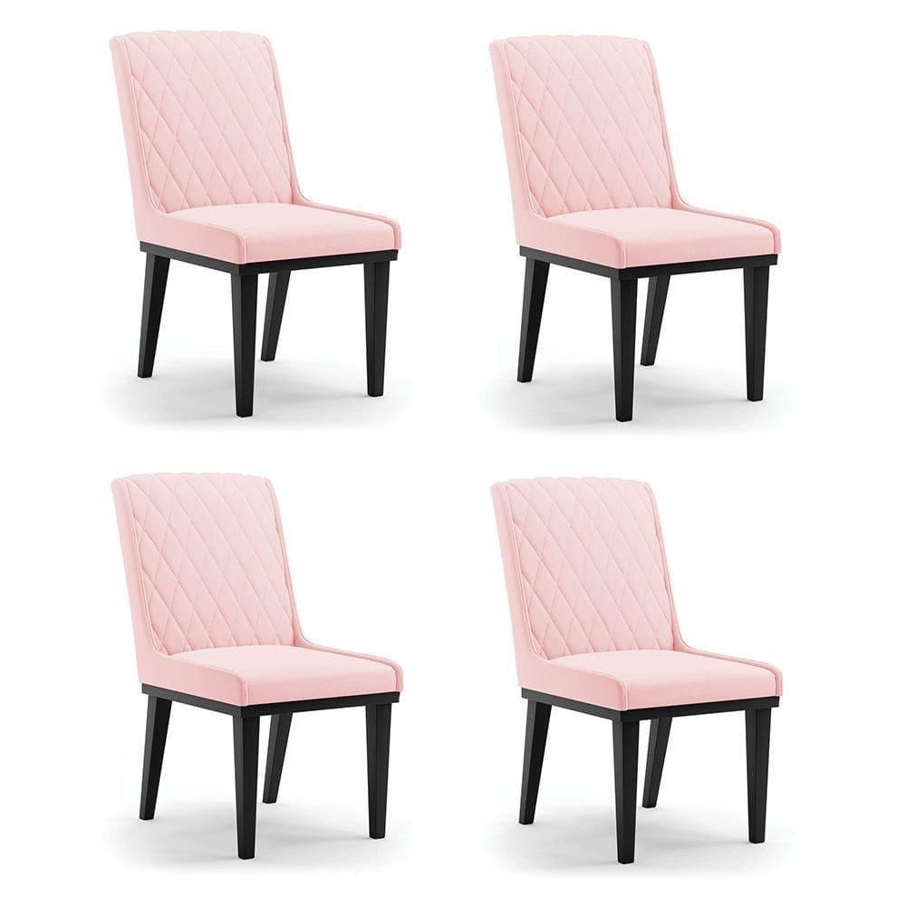 Cadeira Sala De Jantar Base Madeira Preto Kit 4 Sofia Suede Rosa Bebê D03 - D`rossi