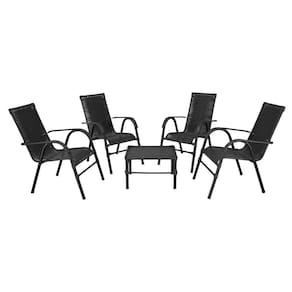 Conjunto De Mesa De Centro E 4 Cadeiras Bela Para área Externa Preto
