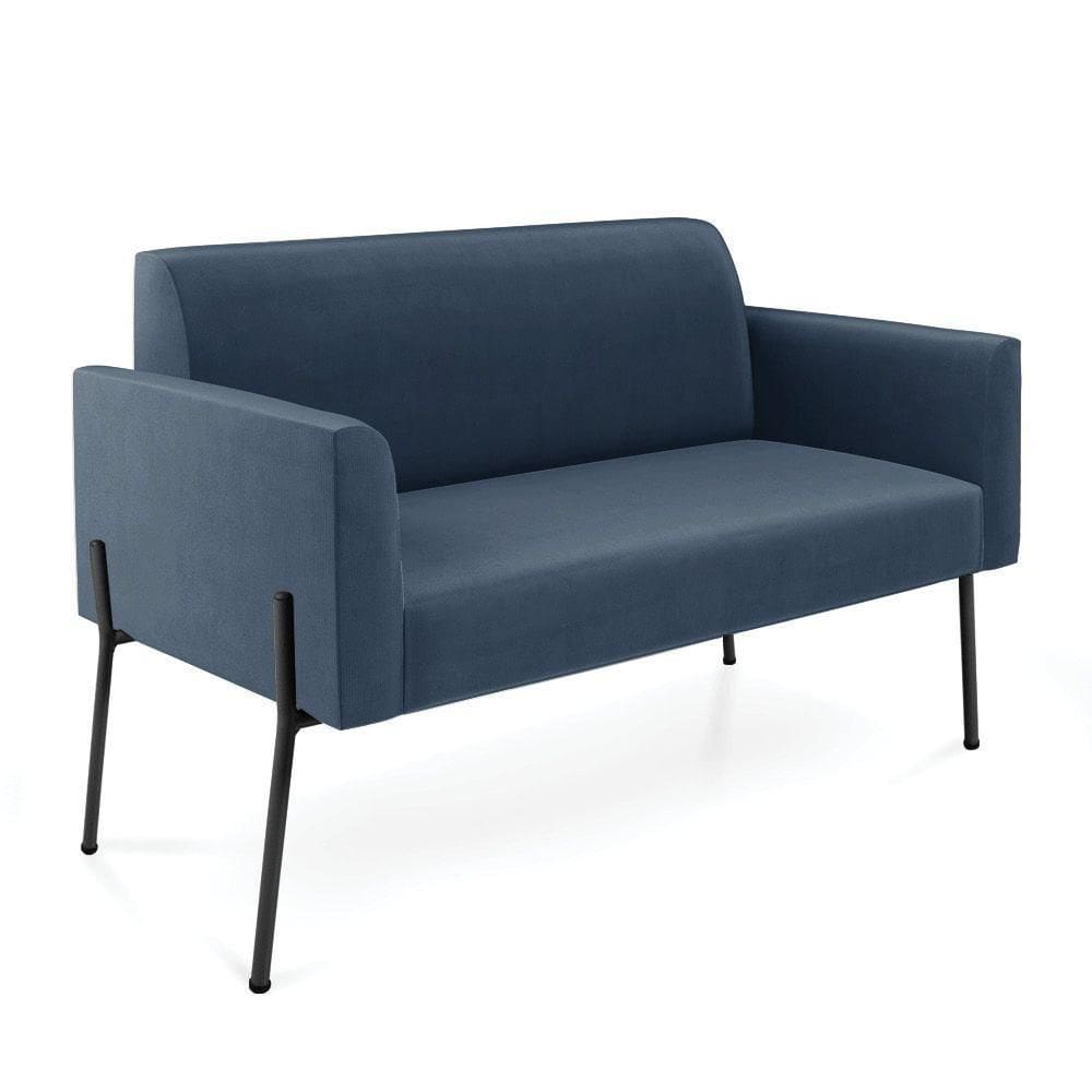 Sofá Namoradeira 2 Lugares Pé De Ferro Preto Marisa Suede D03 - D`rossi Cor Azul Marinho
