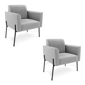 Poltrona Pé De Ferro Preto Para Sala Kit 2 Marisa Suede Cinza D03 - D`rossi