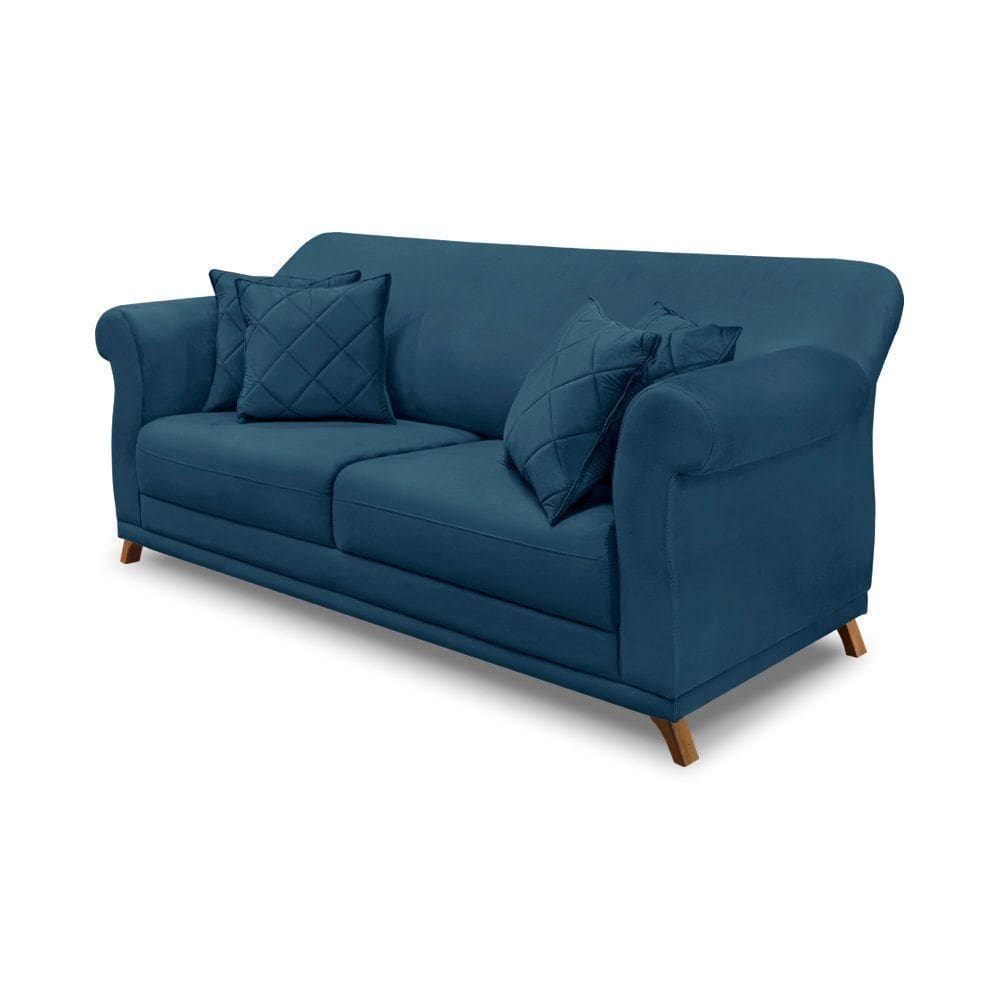 Sofá 2 Lugares Pé De Madeira Julieta 160 Cm Veludo Azul Marinho S04 - D`rossi