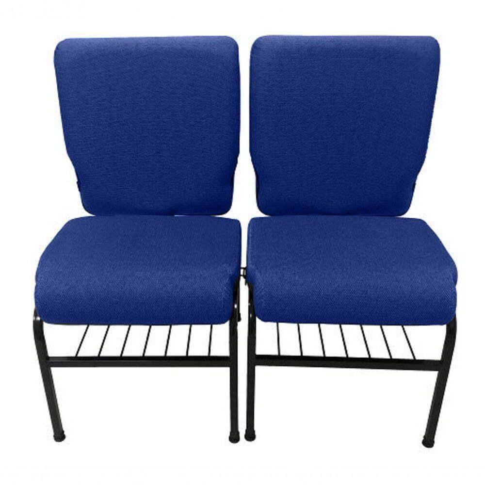 02 Cadeiras Para Igrejas C/ Porta Biblía E Porta Cálice Azul