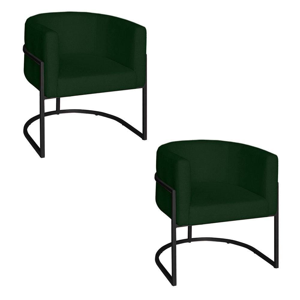Poltrona Base Industrial Preto Kit 2 Lety Veludo Verde S05 - D`rossi
