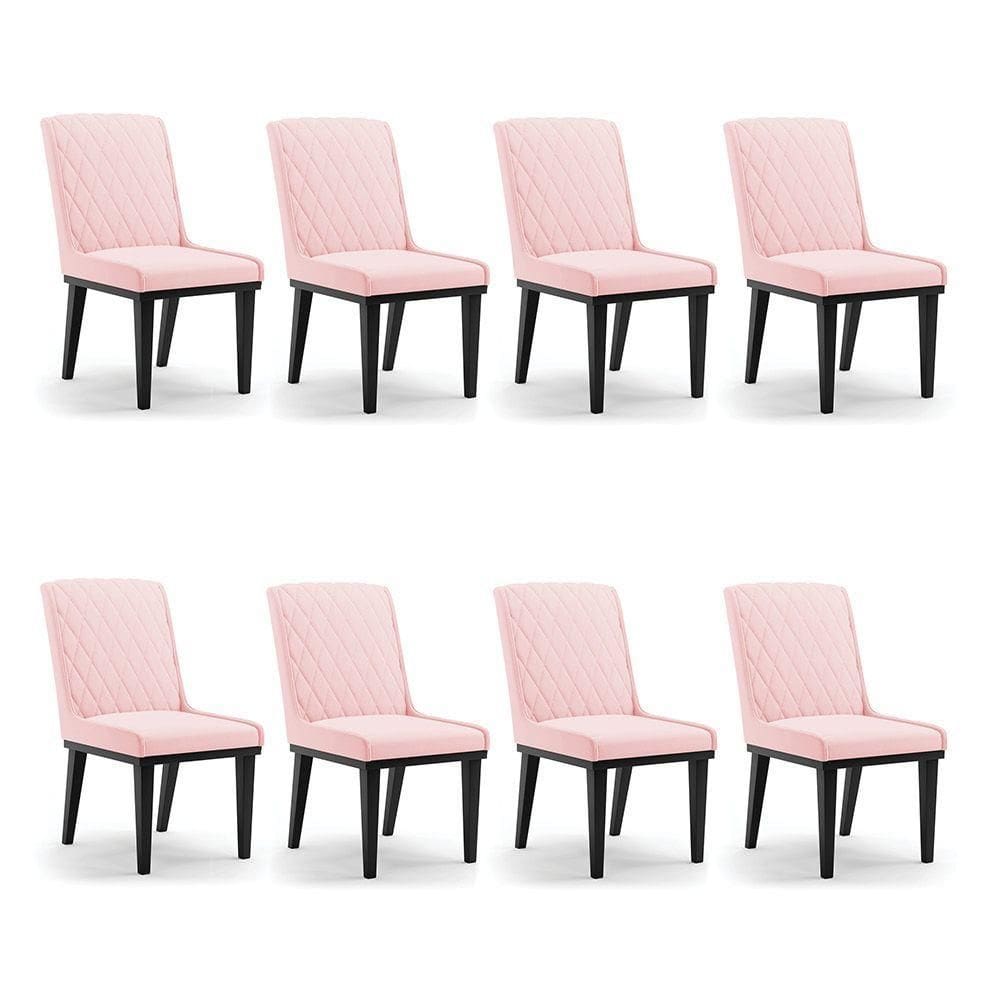 Cadeira Sala De Jantar Base Madeira Preto Kit 8 Sofia Suede Rosa Bebê D03 - D`rossi