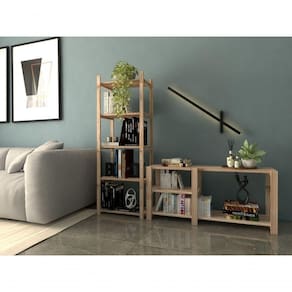 Conjunto Estante Para Escritório Moderno 140X50Cm Novo Até 15Kg E Aparador Organizar 100% Pinus Atem