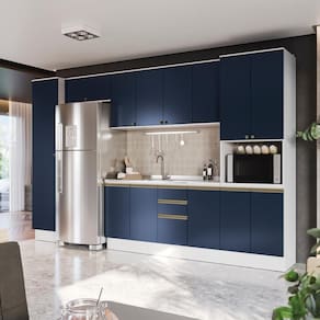 Cozinha Modulada Celeste Kappesberg 100% Mdf Branco/azul 360cm
