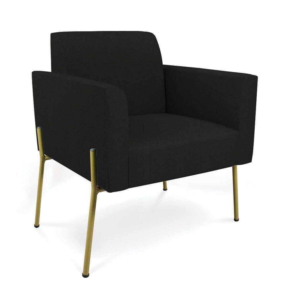 Poltrona Pé De Ferro Dourado Para Sala Marisa Linho Preto D03