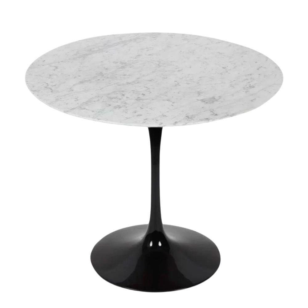 Mesa De Jantar Tulipa Saarinen Redonda 160 Cm Mármore Carrara Base Preta