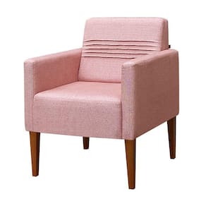 Poltrona Aila Com Base Fixa De Madeira Em Linho Due Decor Salmão