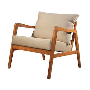 Poltrona Decorativa Bia Luxo Base Em Madeira Maciça Castellar Móbile Bege Claro
