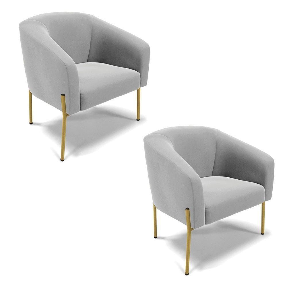 Poltrona Pé De Ferro Dourado Kit 2 Stella Suede D03 - D`rossi Cor Cinza