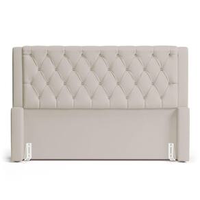 Cabeceira Atena Para Cama Box Queen Size 160cm Capitonê Com Frame Suede Bege Claro - Desk Design